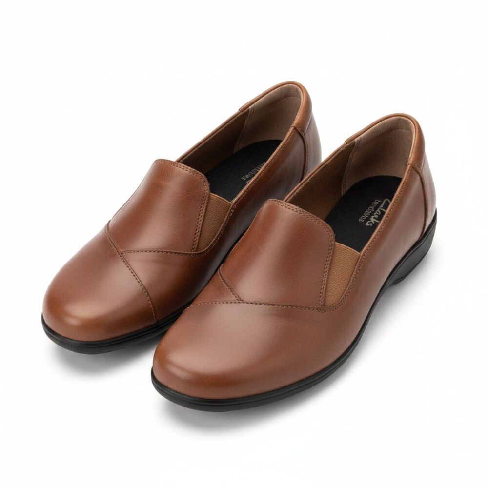 Clarks Bendables 10M Brown Leather Slip On Loafers Comfort Work Shoes